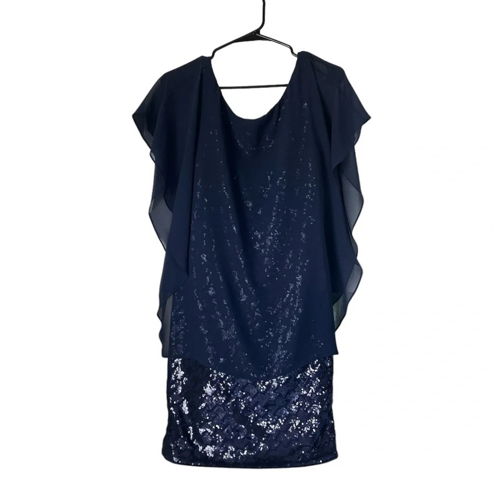 Laundry by Shelli Segal Navy Sheer Sequins Dress Size‎ 8 Cocktail Dress